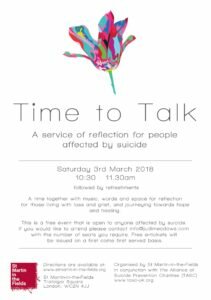 Time To Talk - a service of reflection for people affected by suicide, Sunday 3rd March 2018